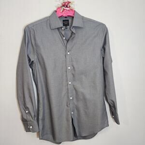 Hickey Freeman Modern Fit Dress Shirt Gray Check 15 32/33 Cotton Classic style